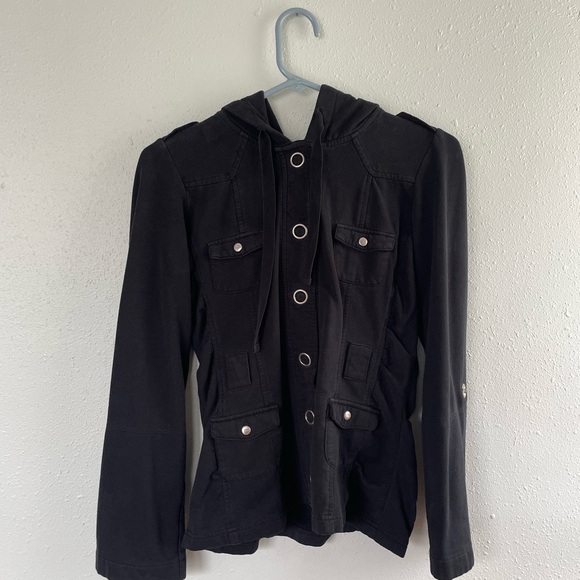 Vanity Black Utility Jacket with Hood - Picture 1 of 5